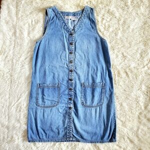 Vintage Jean Dress Sleeveless Medium Wash Womens. Button Down.